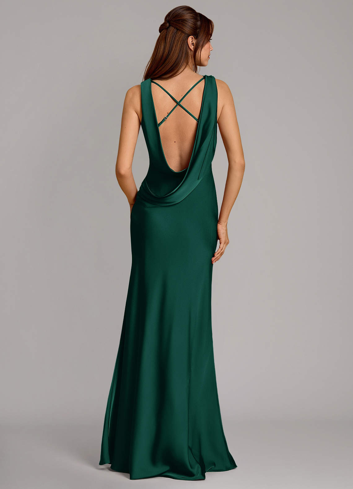 Azazie Cheryl Bridesmaid Dresses Emerald Mermaid Stretch Satin Dress image1