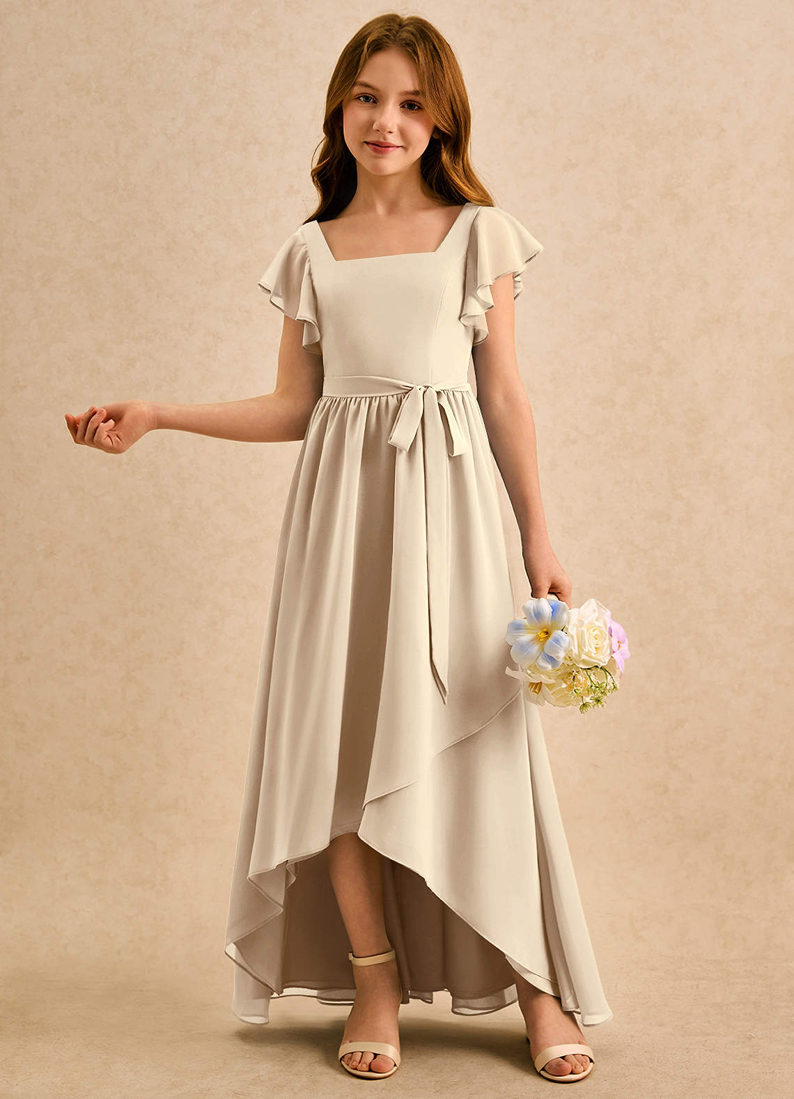 Azazie Milly Girls Formal Flower Girl Klänningar Klä A-Line i Chiffong Plisserad image3