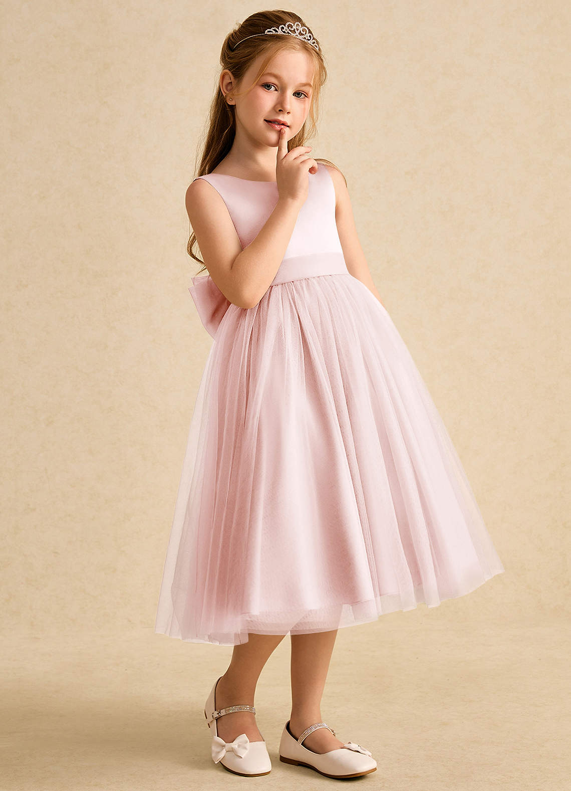 Azazie Winnie Abiti da Ragazza di Fiori Abito Principessa in Tulle Fiocco Rosa Rossore image5