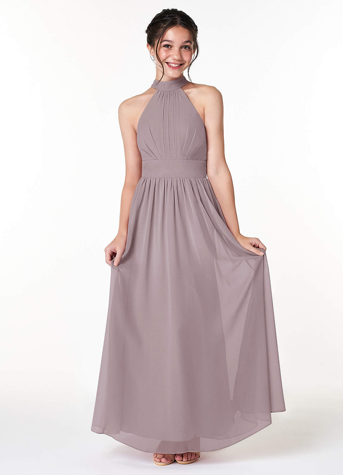 Azazie Iman A-Line Pleated Chiffon Floor-Length Junior Bridesmaid Dress image1