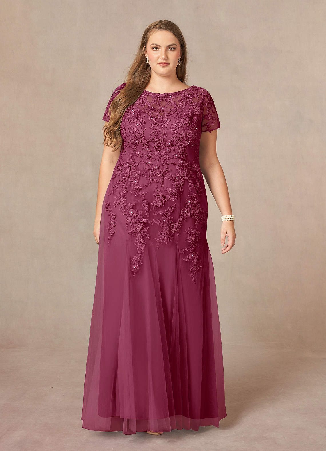 Azazie Laurie vestidos de madre de la novia Vestido de Mora de Tul de Corte Sirena con Scoop Lentejuelas image1