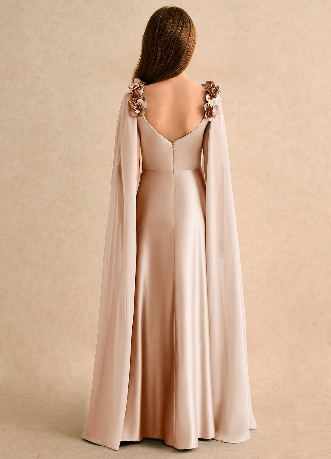 Azazie Rosita Girls Formal Robe Demoiselle D'honneur Fillette Robe Trapèze en Mat Satiné Plissée Rose Anglais image1