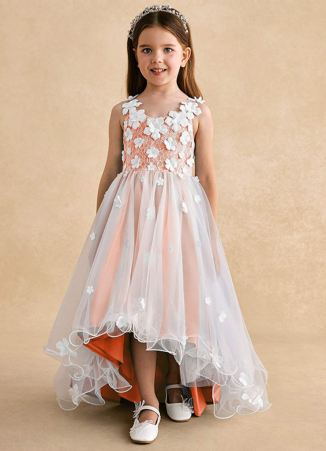 Azazie Celia Flower Girl Dresses Sunset A-Line Lace Tulle Dress image6