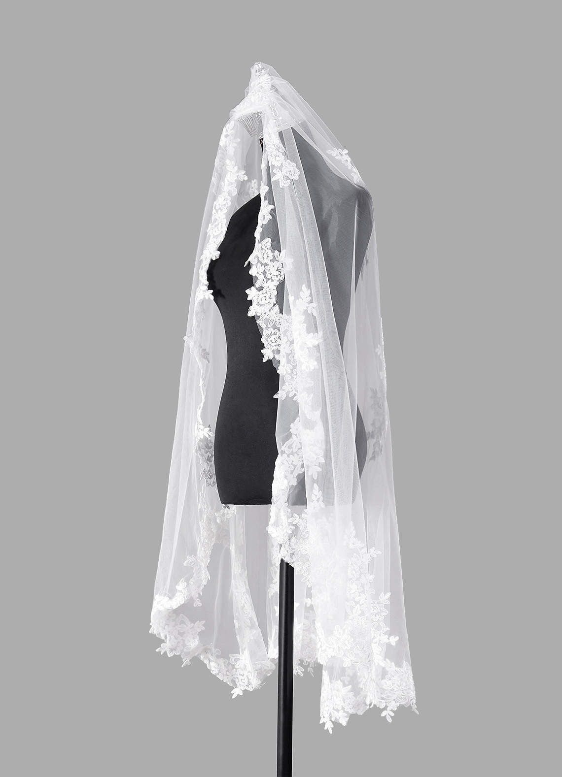 front Diamond and Lace Fingertip Veil