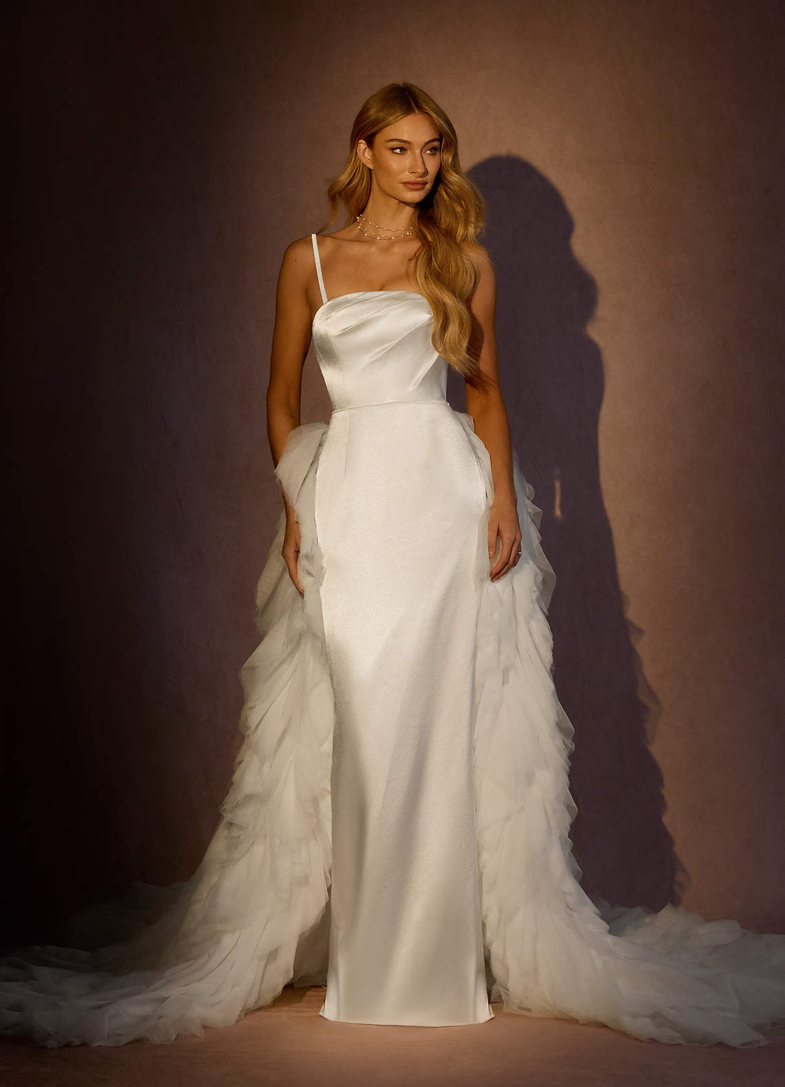 Azazie Viveca Diamond White Sheath Strapless Metallic Satin