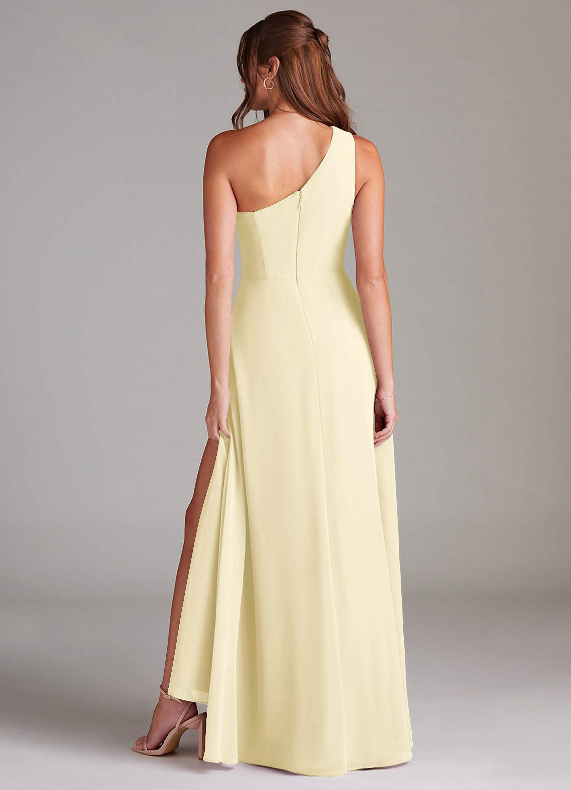 Azazie Brooke Bridesmaid Dresses Lemon Sorbet A-Line One Shoulder Chiffon Dress image6