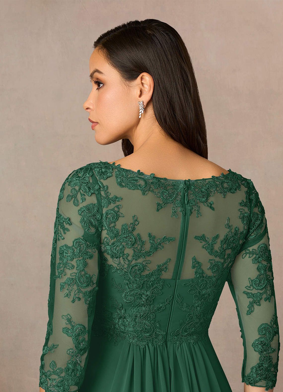 Azazie Hayek Mother of the Bride Dresses Dark Green A-Line V-Neck Lace Chiffon Dress image4