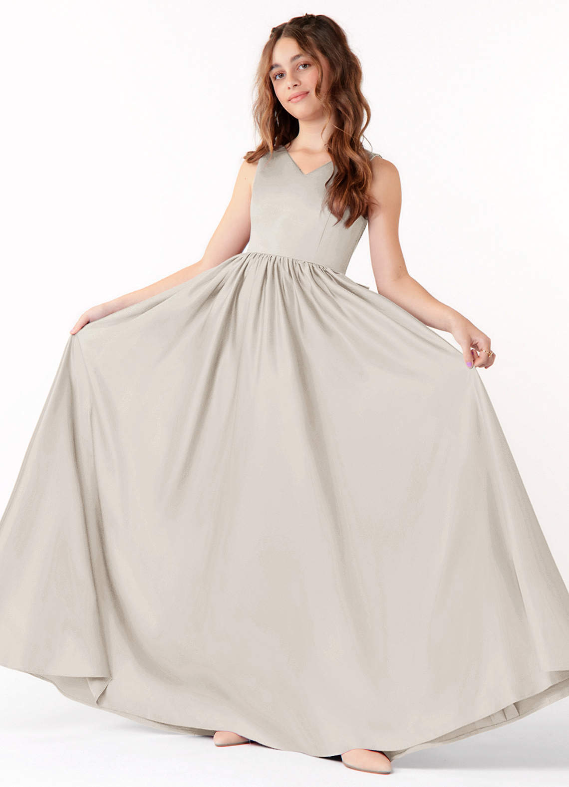 Azazie Hathaway Junior Vestido de Escarcha de Satin Mate de Corte En A con Lazo image1