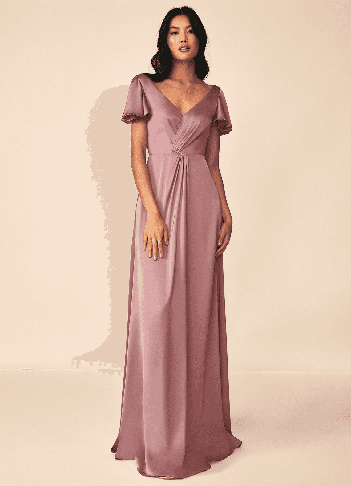 Azazie Soren Bridesmaid Dresses Dusty Rose A-Line Pleated Stretch Satin Dress image1