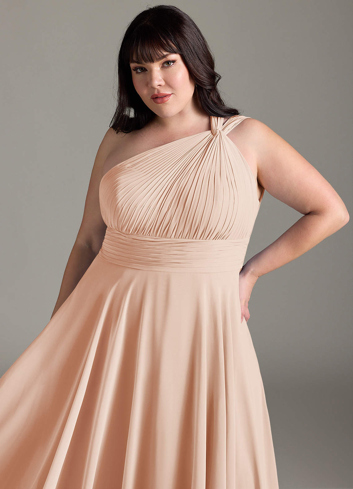 Azazie Charlize Bridesmaid Dresses English Rose A-Line One Shoulder Chiffon Dress image11