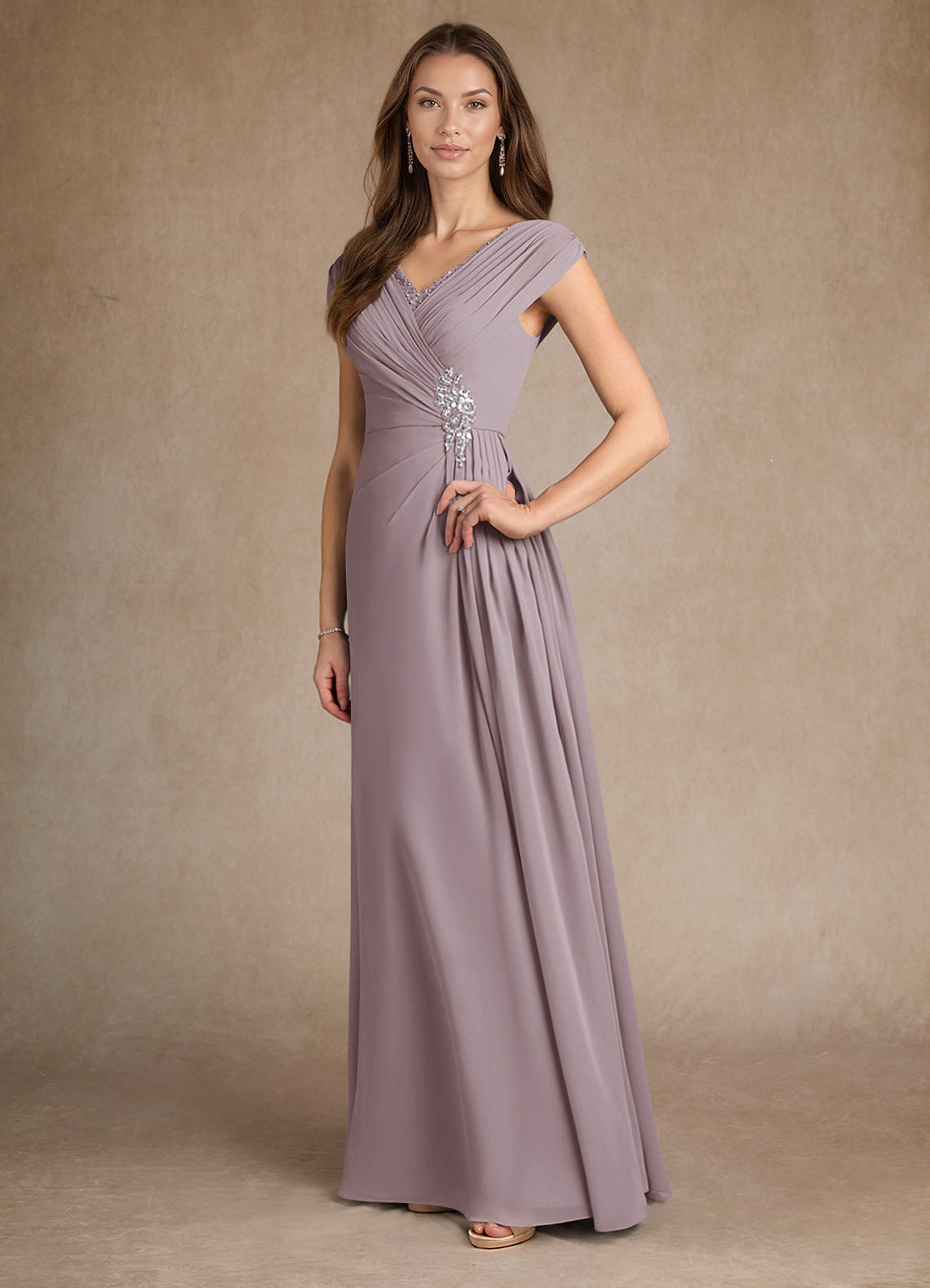 Azazie Bronson Abiti per la Madre della Sposa Abito A-Line in Chiffon Plissettato Dusk image3