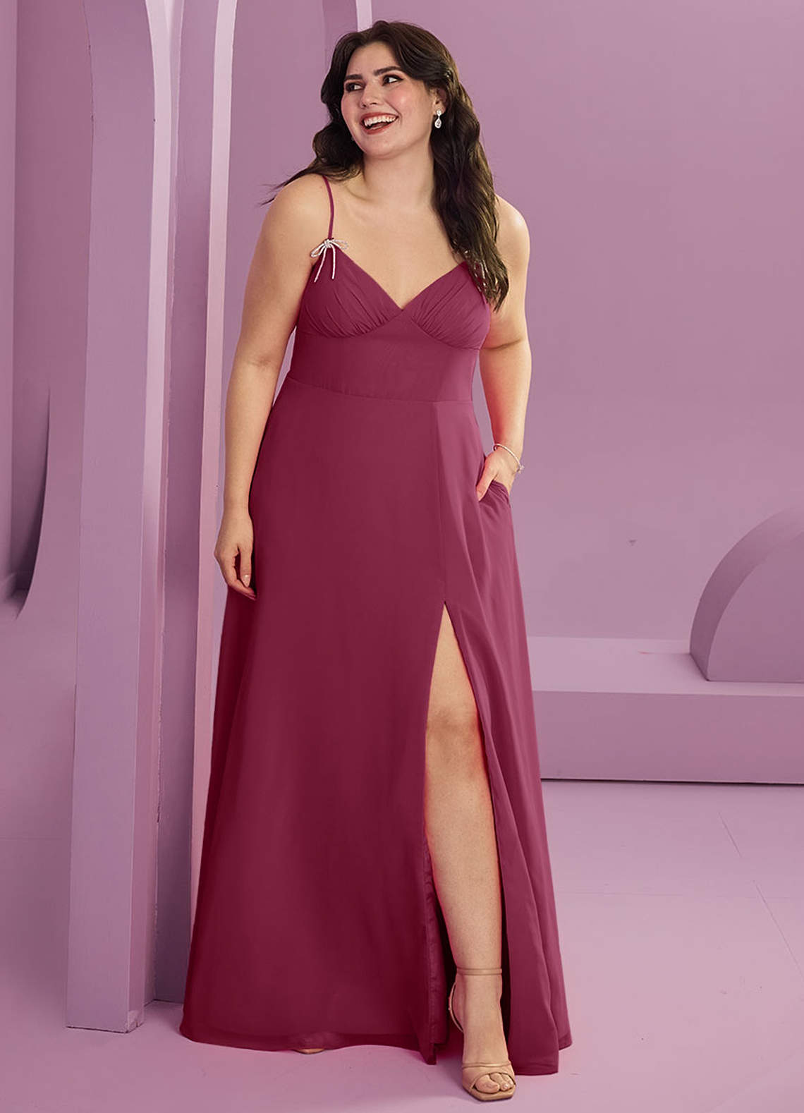 Barbie ♥ Azazie Bridesmaid Dresses Mulberry A-Line with Pockets Chiffon Dress image1