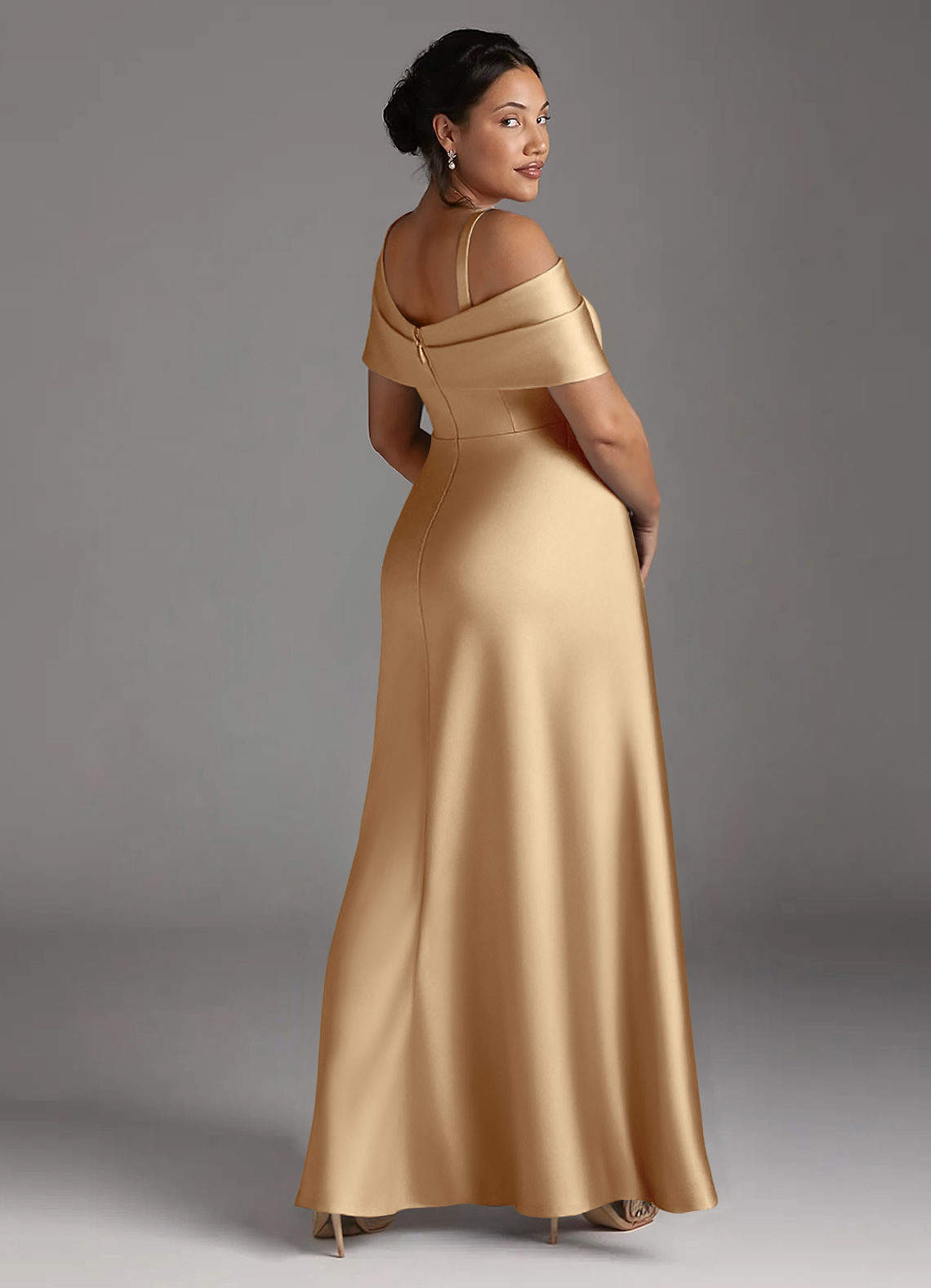 Azazie Milton Mother of the Bride Dresses Champagne A-Line Pleated Stretch Satin Dress image11