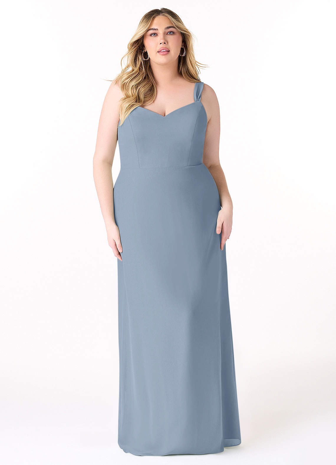 Azazie Denice Abiti da Damigella Abito Tubino in Chiffon a Pieghe Blu Polveroso image1