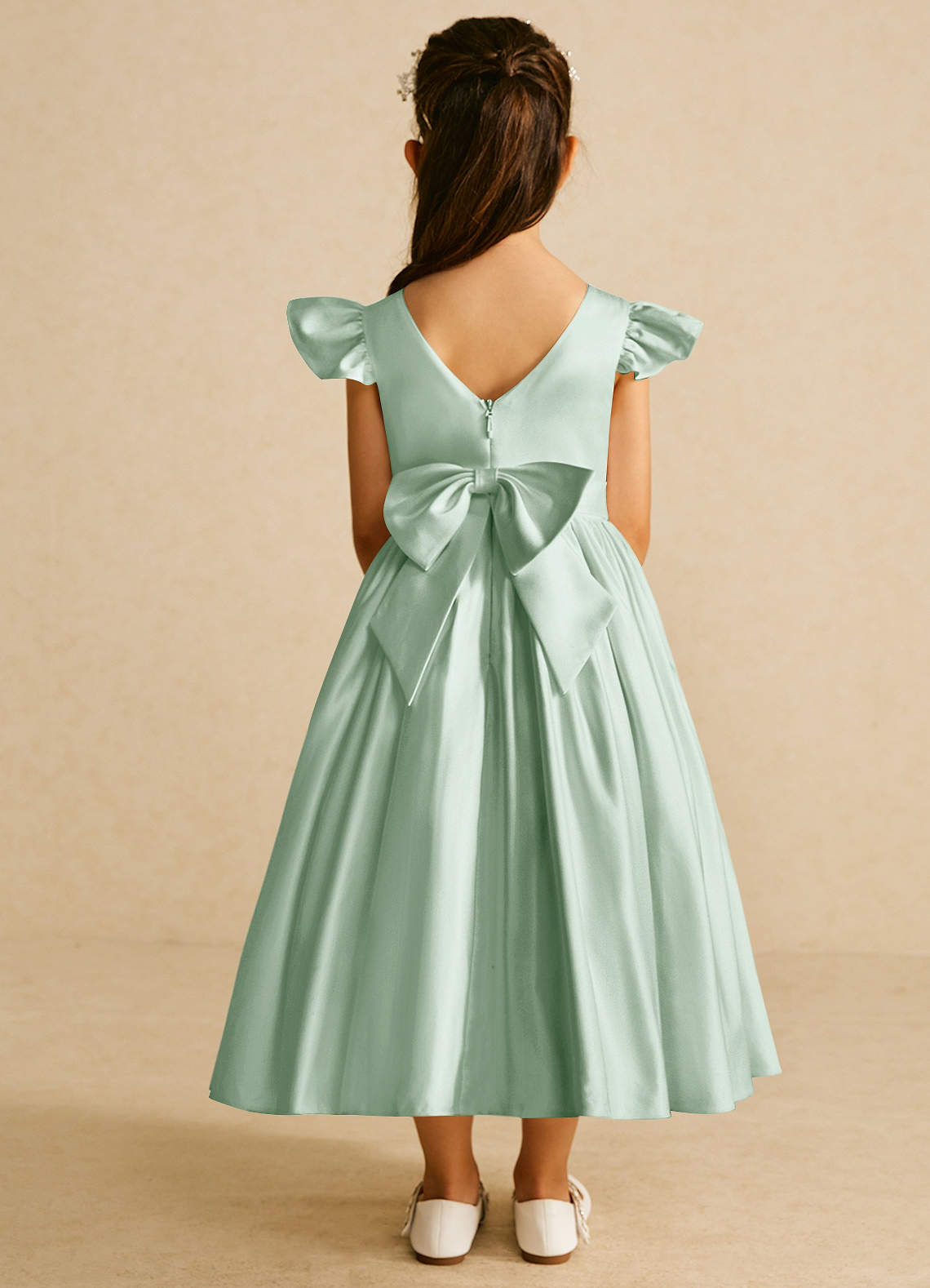 Azazie Violeta Flower Girl Dresses Agave Ball-Gown Bow Matte Satin Dress image1