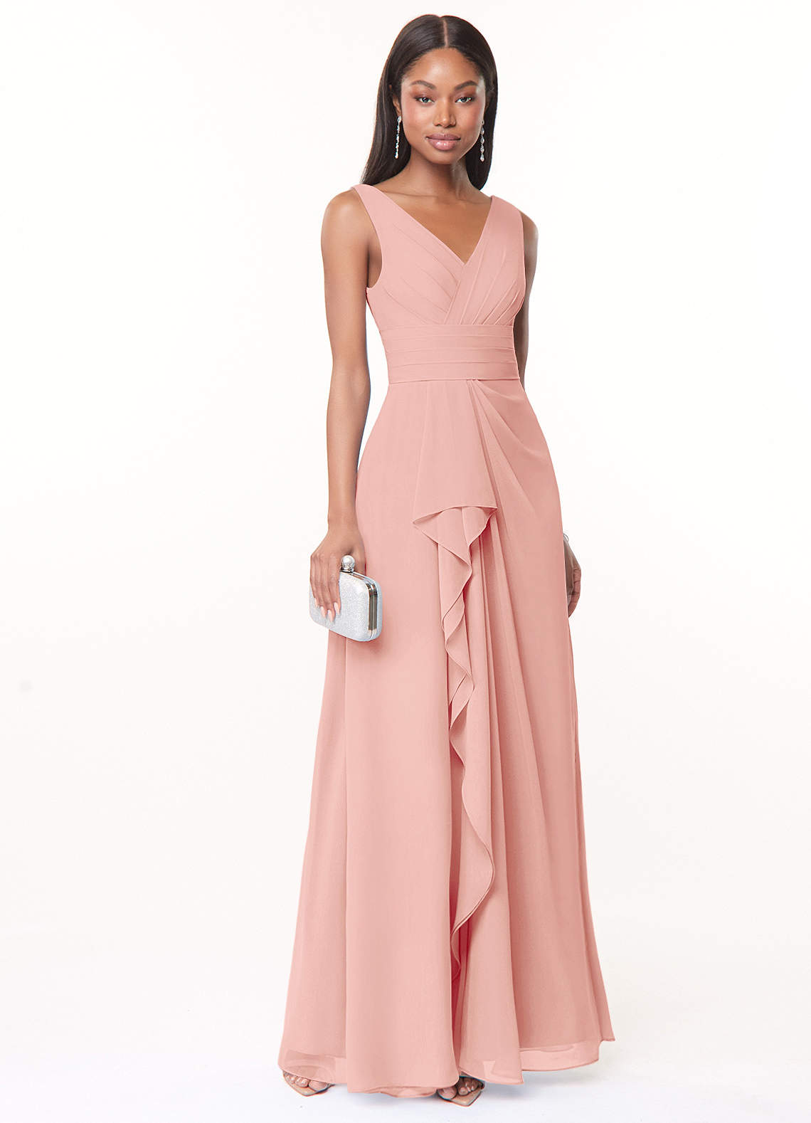 Azazie Julianna Bridesmaid Dresses Rosette A-Line Chiffon Dress image1