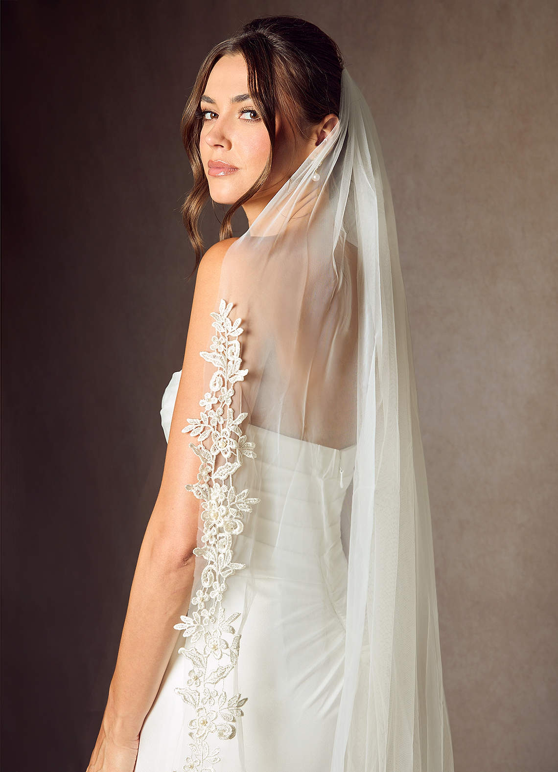 front Cordelia Flower Lace Chapel Length Veil