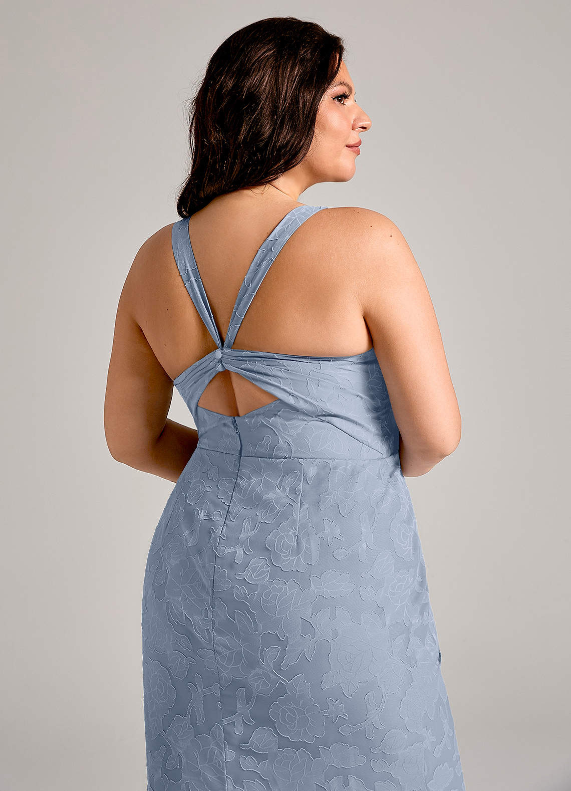 Azazie Mero Bridesmaid Dresses Dusty Blue Sheath Pleated Floral Burnout Dress image11
