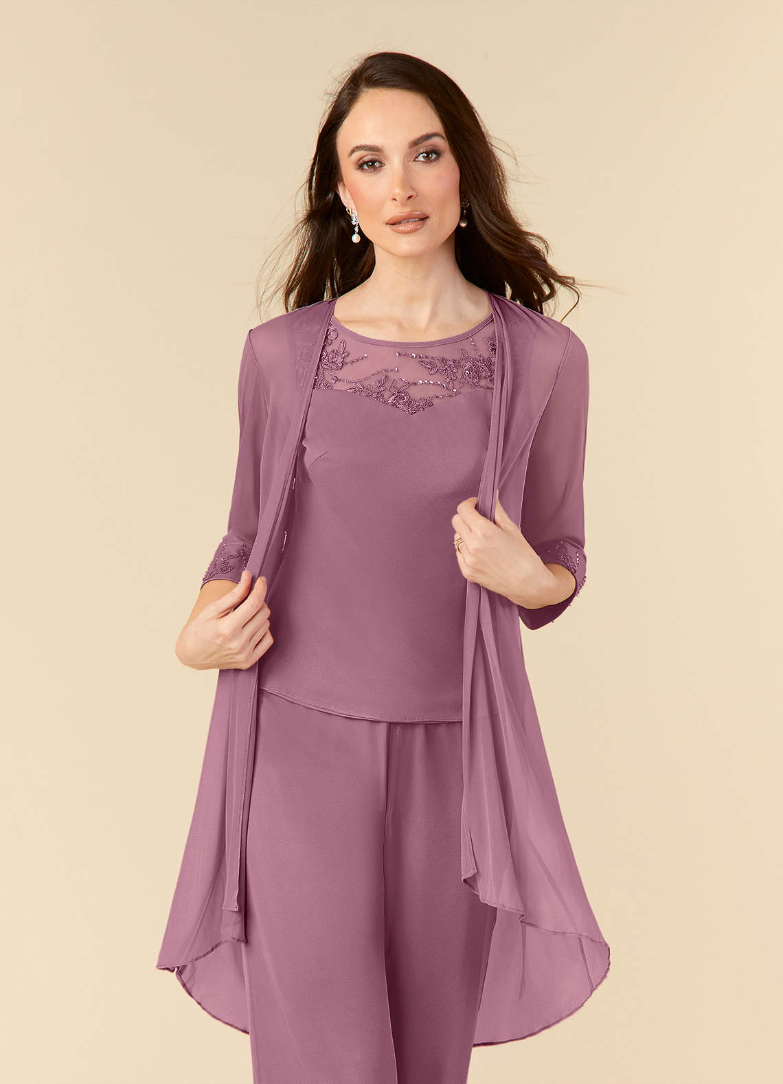 Azazie Frances Vintage Mauve Jumpsuit/Pantsuit Scoop Mesh Dress