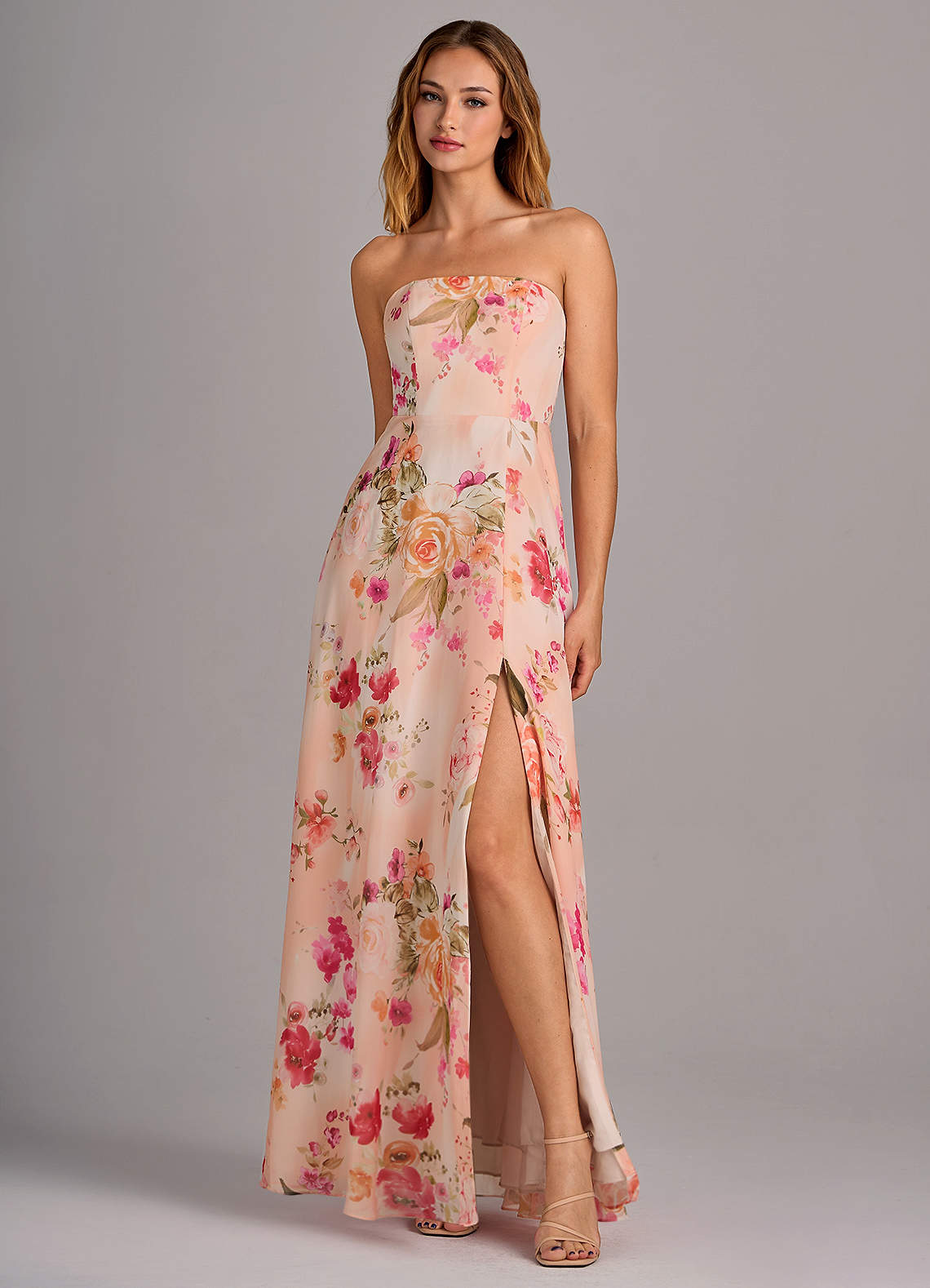 Azazie Wren Abiti da Damigella Abito Convertibile A-Line in Chiffon Spacco Laterale Abstract Bouquet Floral image2