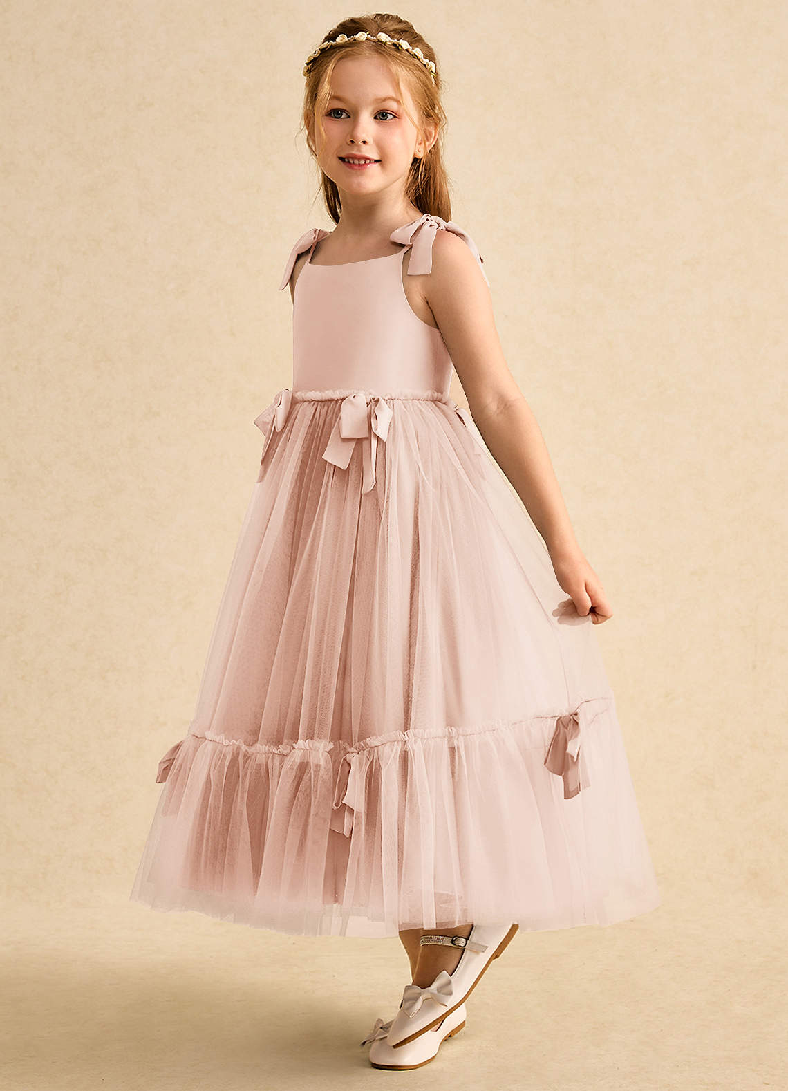 Azazie Jaci Flower Girl Dresses English Rose A-Line Spaghetti Strap Chiffon Dress image1