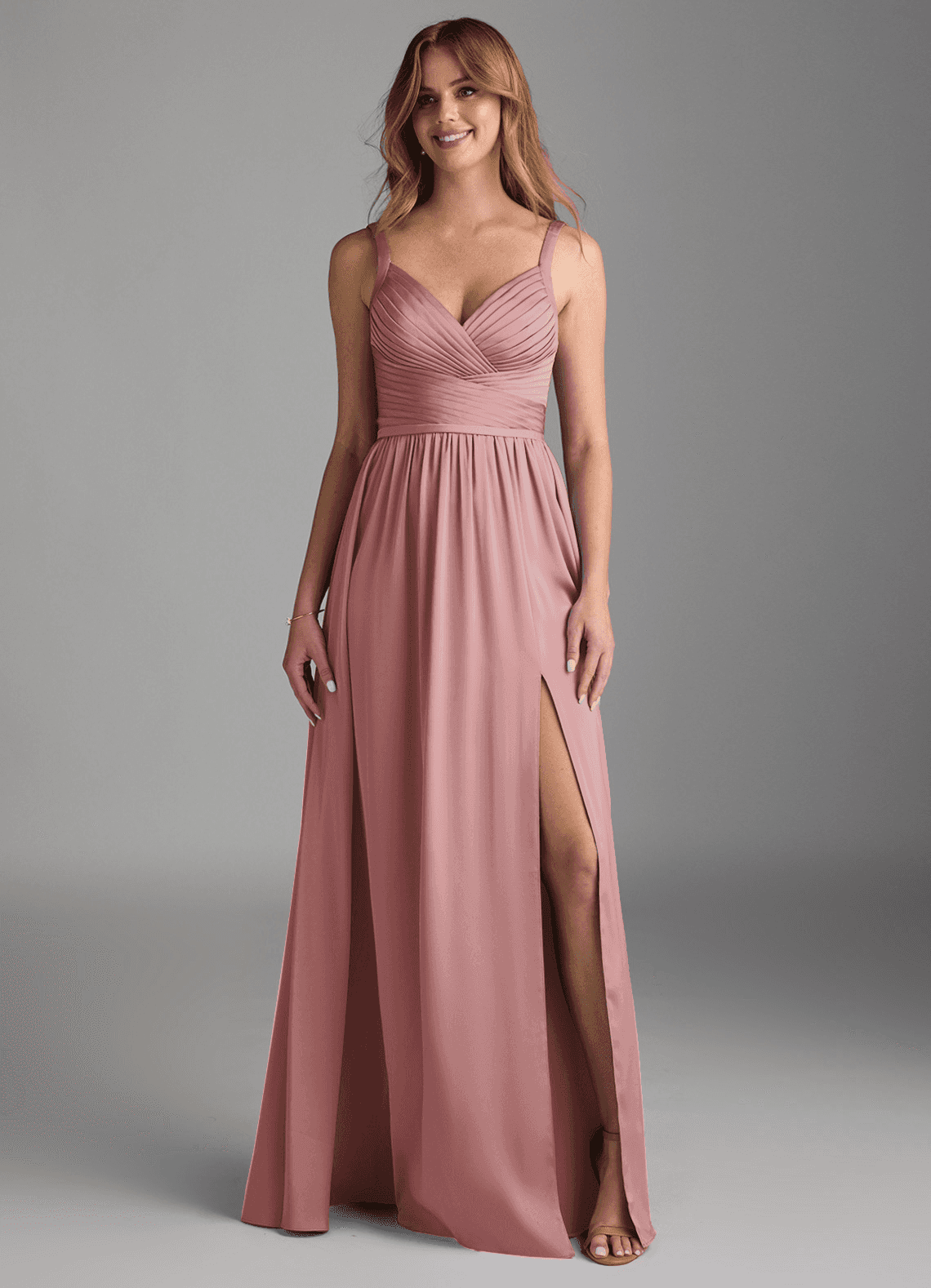 Azazie Chanel Ready to Ship Dusty Rose Stretch Satin Bridesmaid