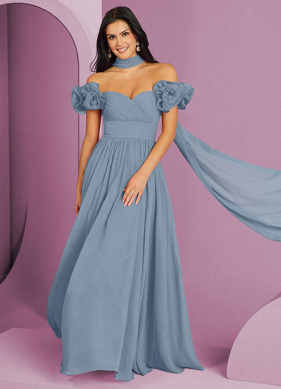 Barbie ♥ Azazie Bridesmaid Dresses Dusty Blue A-Line Off the Shoulder Chiffon Convertible Dress image1