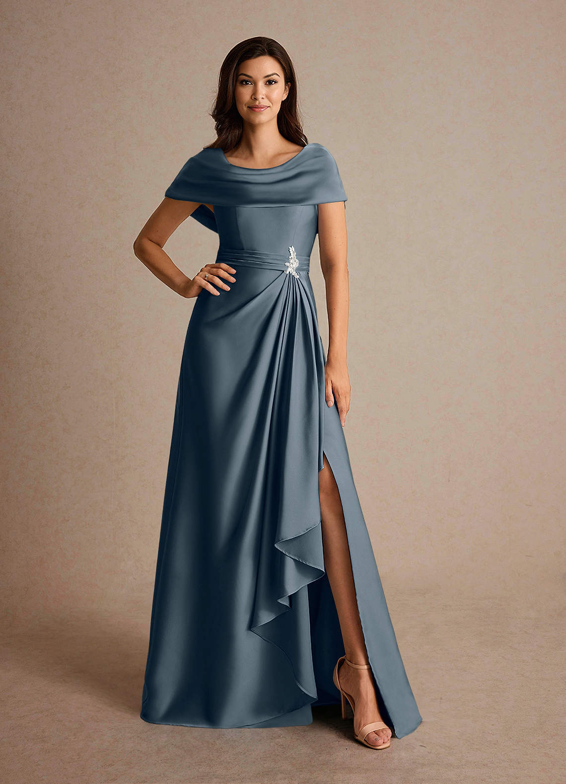 Azazie Branford Mother of the Bride Dresses Twilight A-Line Pleated Stretch Satin Dress image4