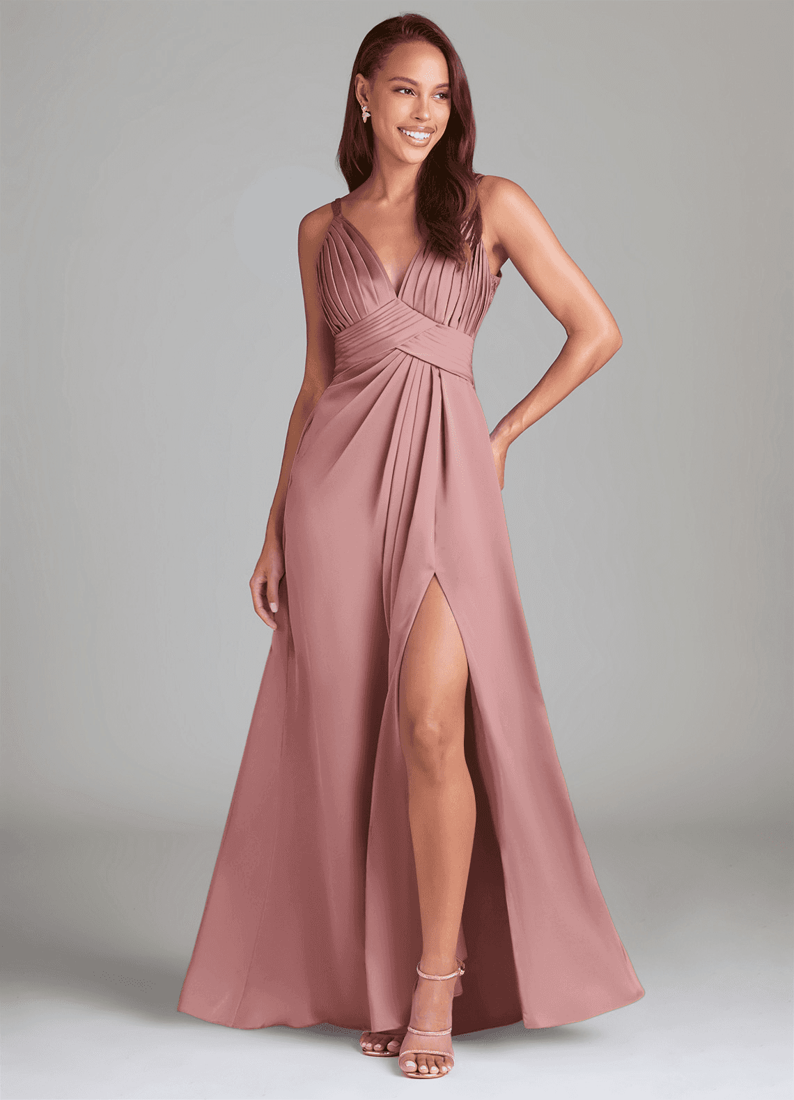 Azazie Maren Allure Bridesmaid Dresses Dusty Rose A-Line Lace Stretch Satin Dress image1