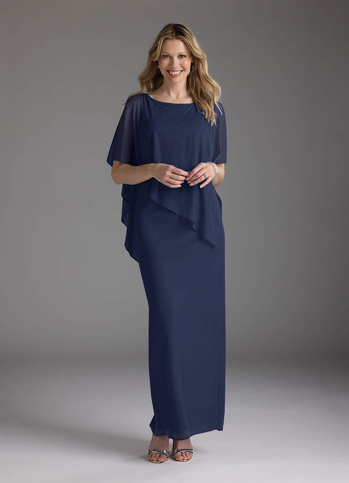 Azazie Aspyn Abiti per la Madre della Sposa Abito Tubino in Maglia Perline Marino Scuro image1