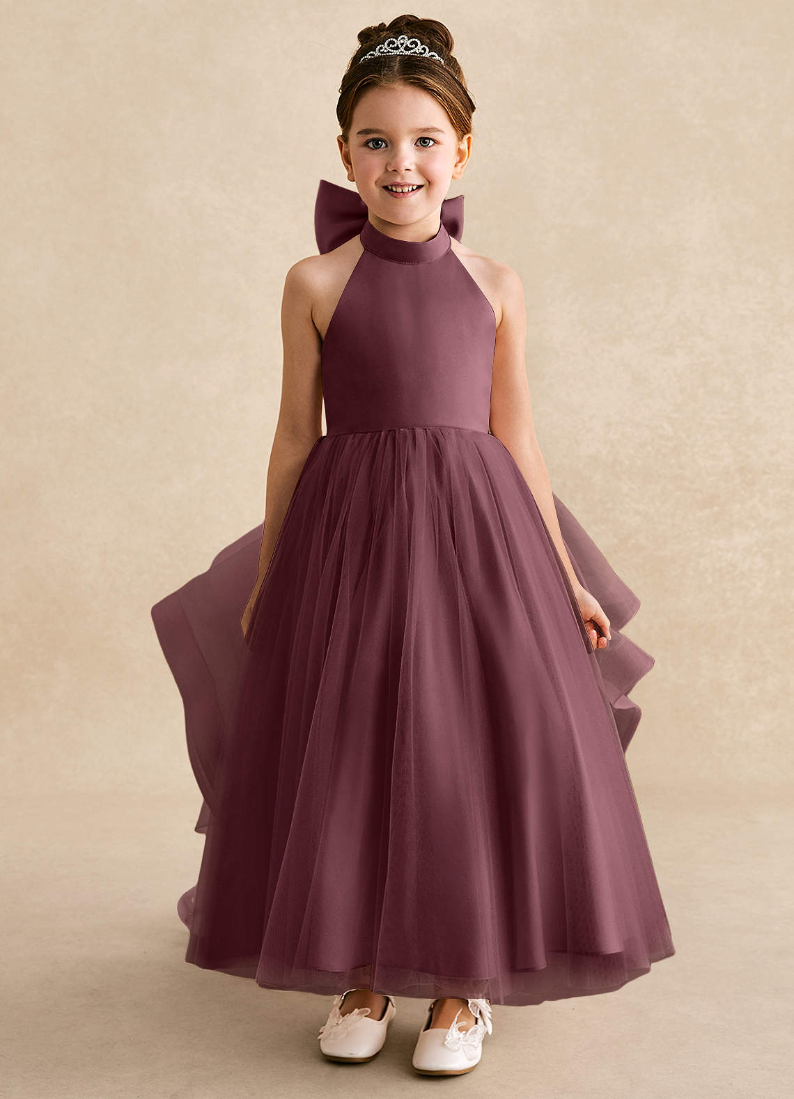 Azazie Bev Flower Girl Dresses Sangria A-Line Convertible Tulle Dress image2