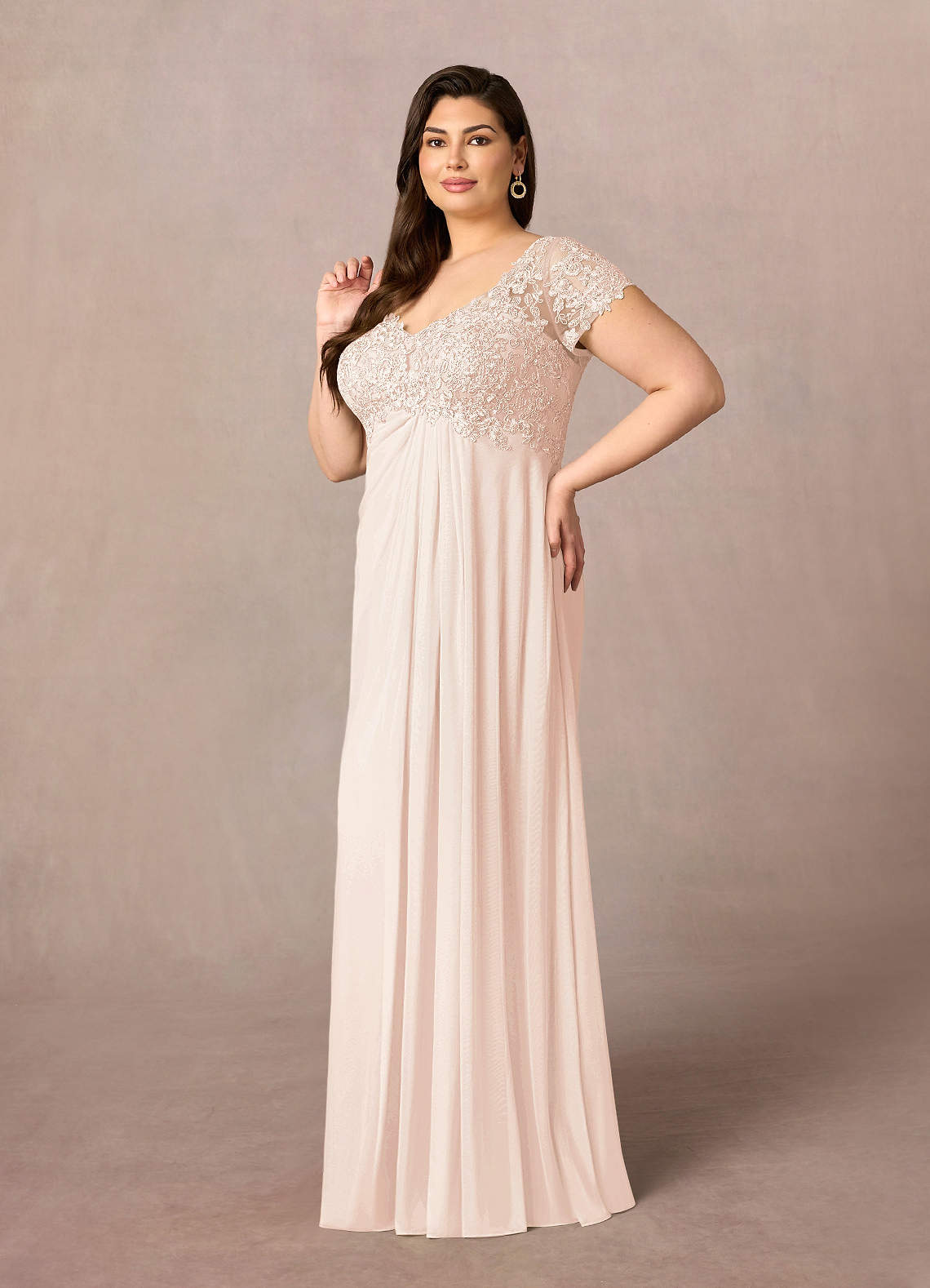 Azazie Macy Blushing Pink A-Line V-Neck Sequin Lace Lace Dress | Azazie