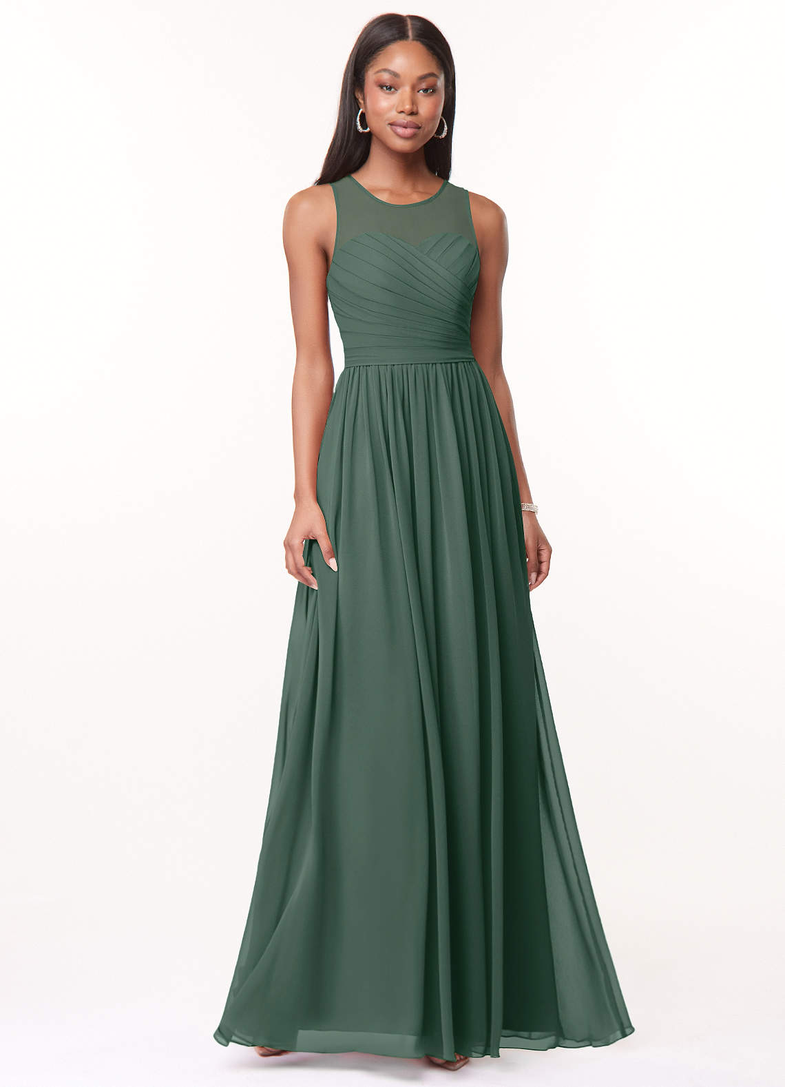 Azazie Nina Bridesmaid Dresses Sea Moss A-Line Pleated Chiffon Dress image1