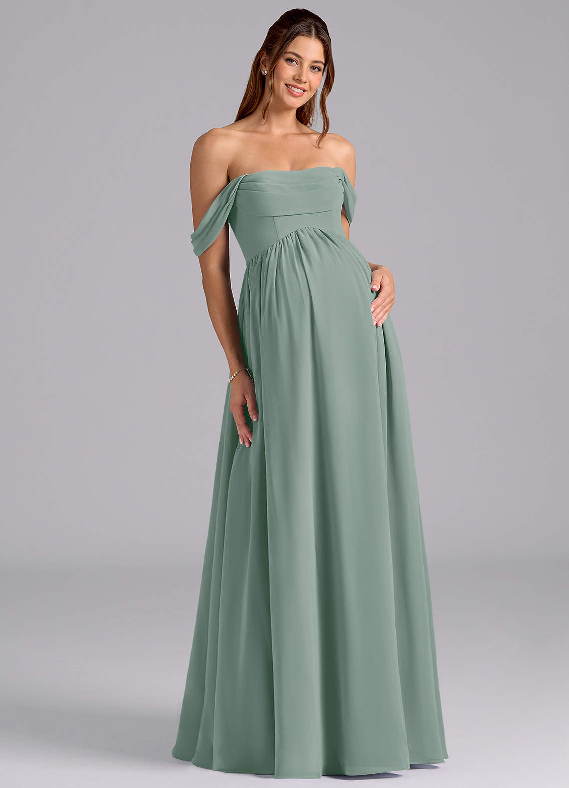 maternity bridesmaid dress sage Azazie Saige Waist Inches:44 shoulder pleated straps that PF25JUNDROP1 “Our lovely customer approached