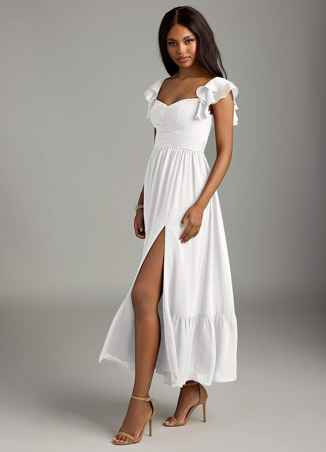 Azazie Anaya Bridesmaid Dresses White A-Line Sweetheart Neckline Chiffon Dress image3