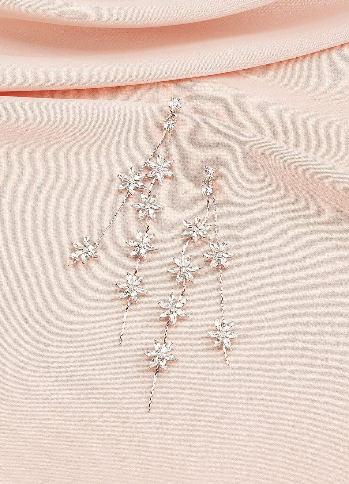 front Crystal Flower Tassel Earrings