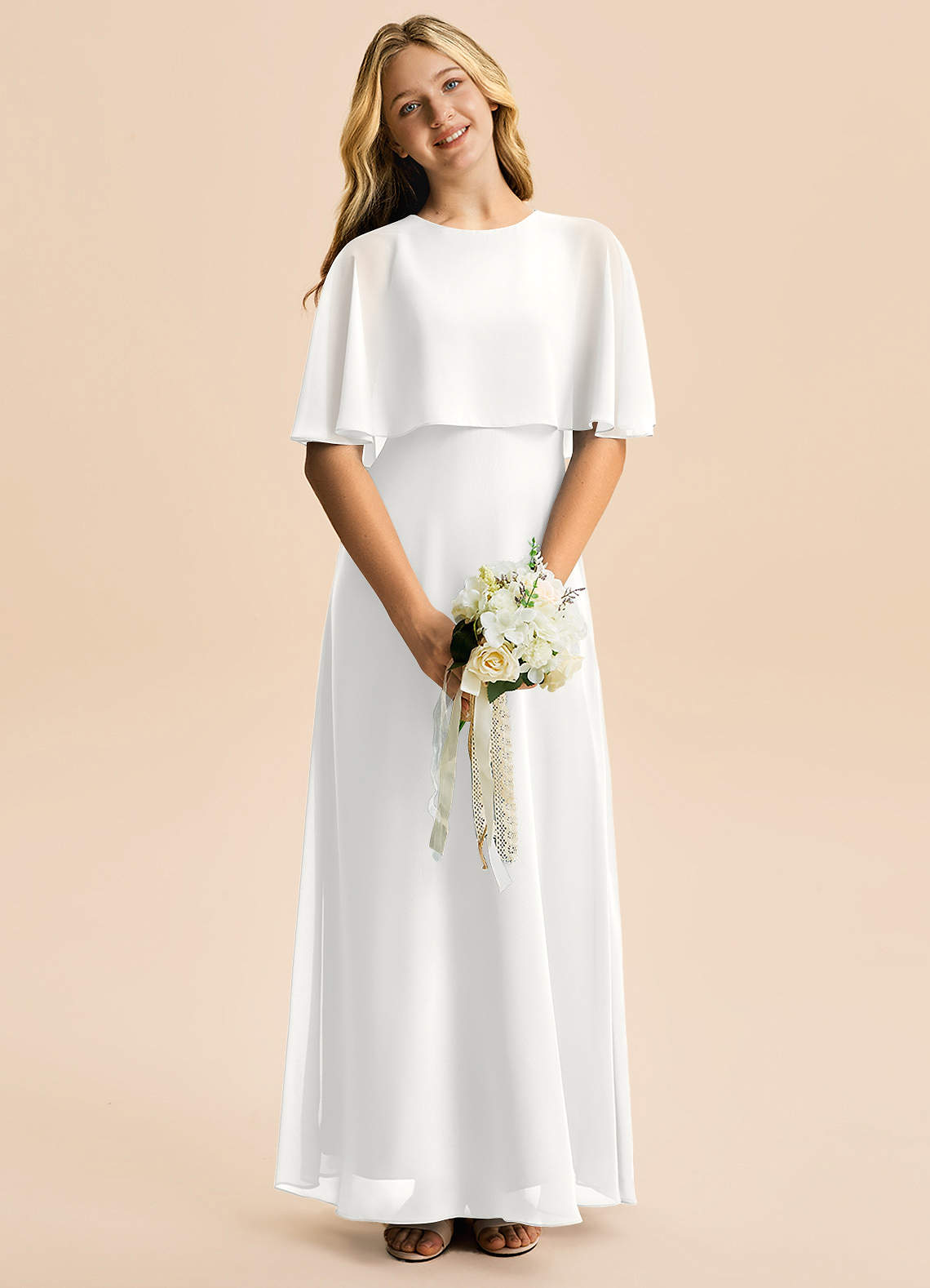 Azazie Maris Junior Robe Trapèze en Mousseline de soie Blanc image3