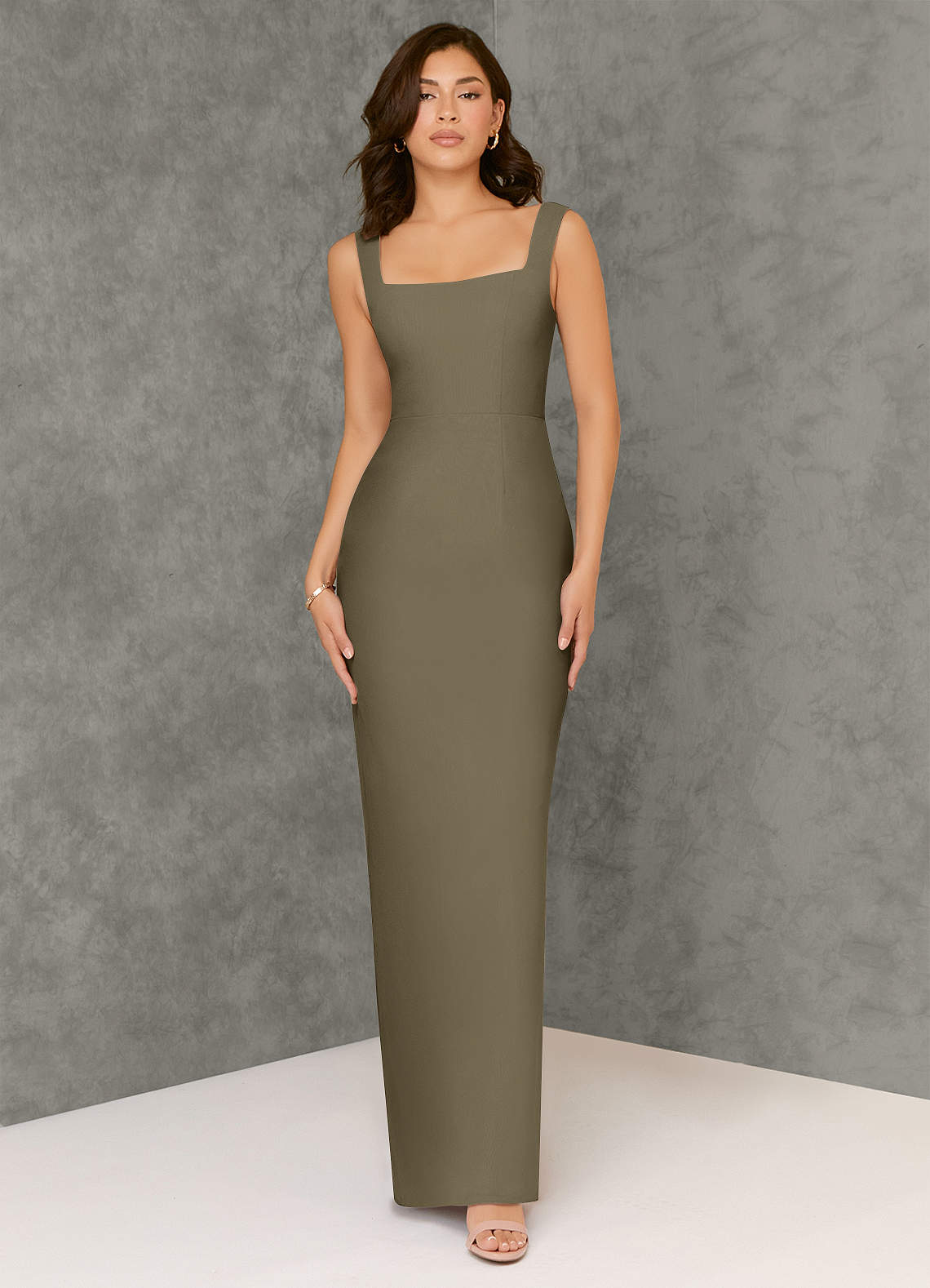 Azazie Flori Bridesmaid Dresses Willow Green Sheath Square Neckline Chiffon Dress image1