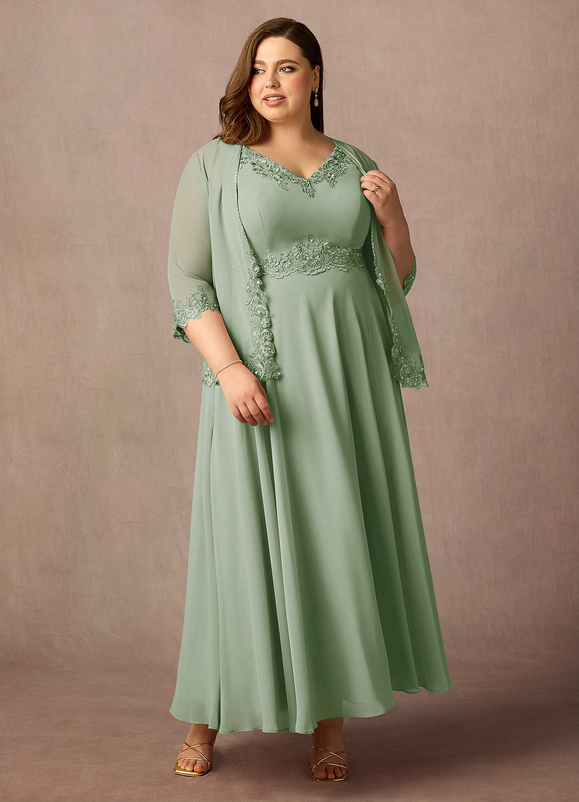 Azazie Devana Vestidos para mãe da noiva Vestido Dusty Sage de Chiffon de Linha A com Lantejoulas image10