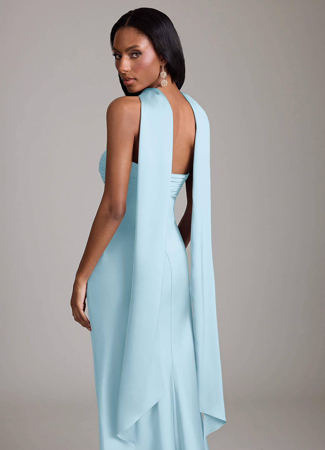 Azazie Saylor Brudtärnklänningar Klä av Sjöjungfru i Stretch Satin Axelbandslös Himmelsblå image6