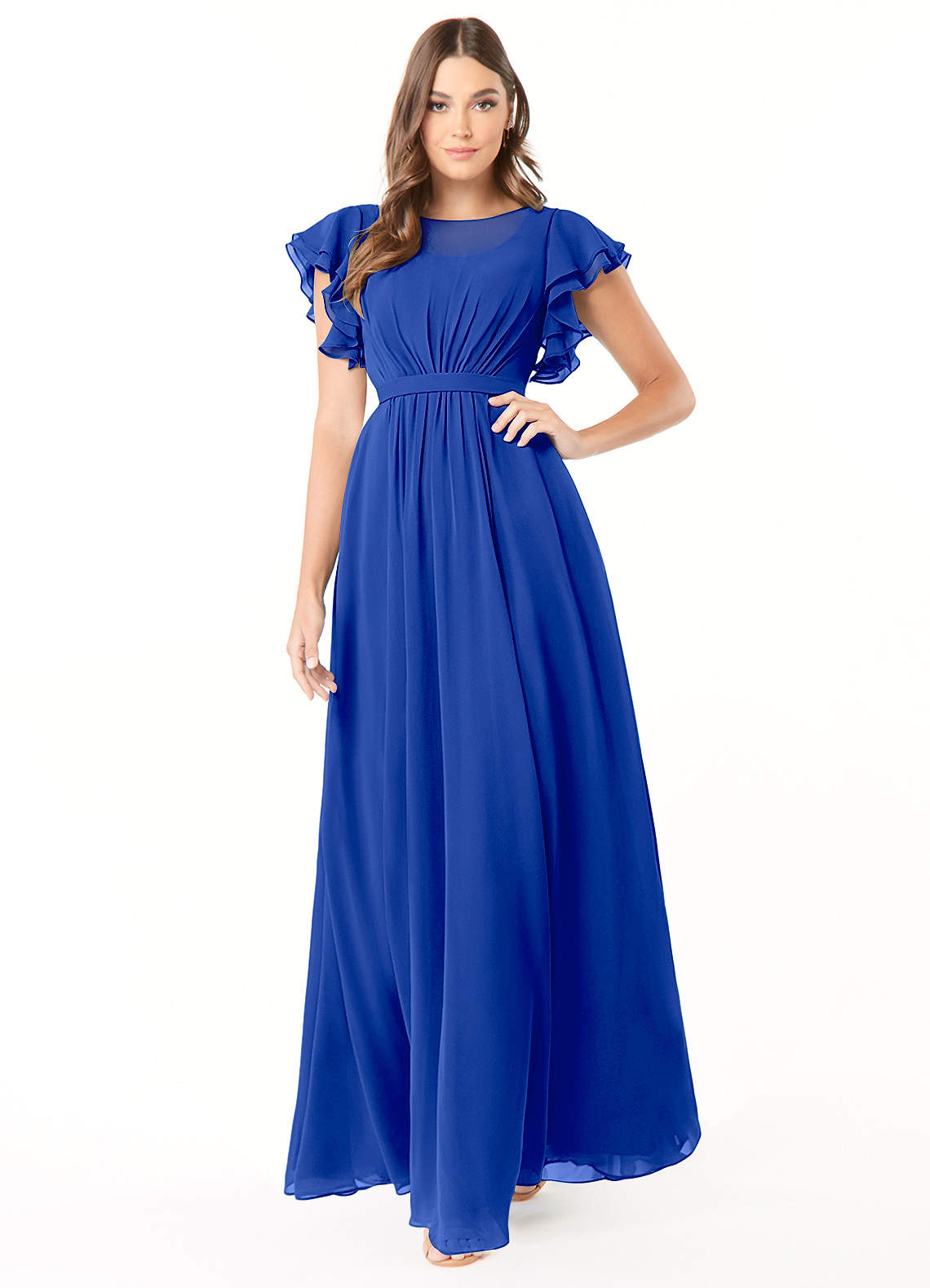 Azazie Daphne vestidos de dama de honor modestos Vestido de Corte En A Volantes Hasta el suelo Gasa image1