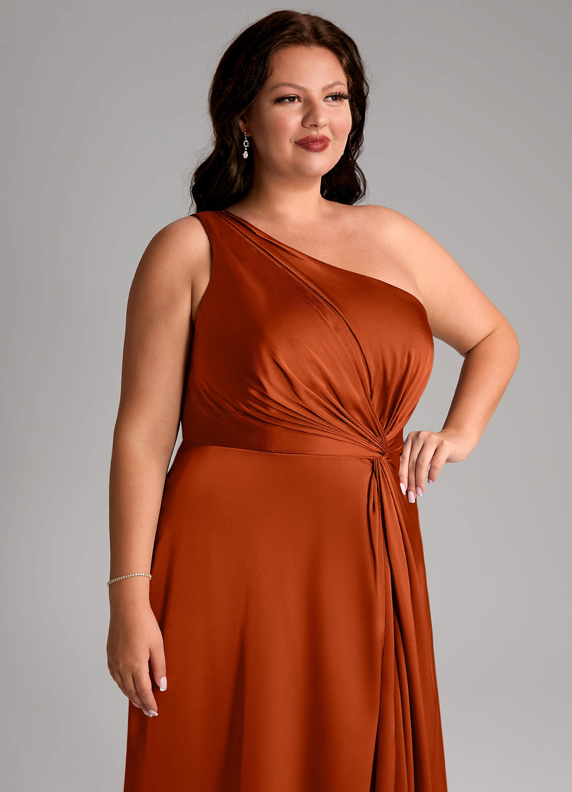Azazie Brooke Jurken voor bruidsmeisjes Jurk van Stretch Satijn met A-Lijn One-Shoulder Paprika image12