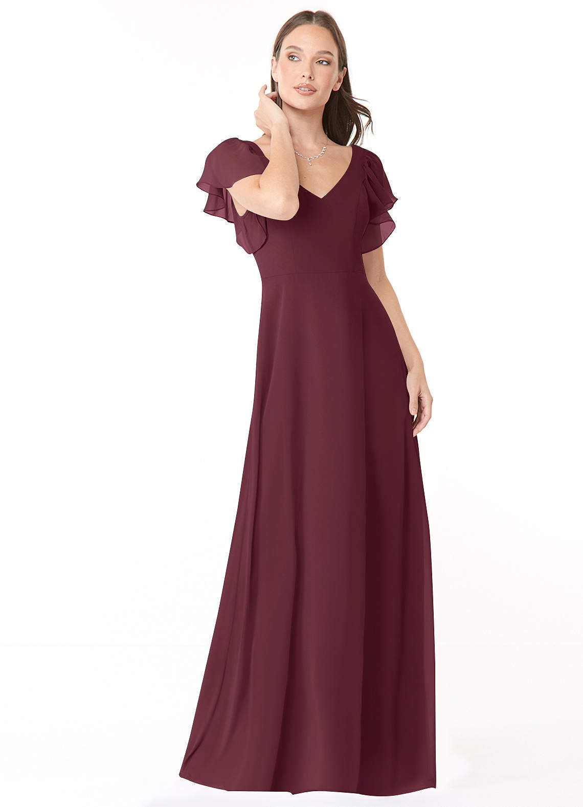 Azazie Syenna Bridesmaid Dresses Cabernet A-Line Ruched Chiffon Dress image1