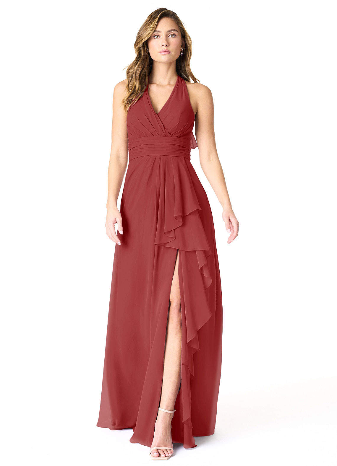 Azazie Aviv Brautjungfernkleider A-Linie Plissee Chiffon Kleid Rost image1