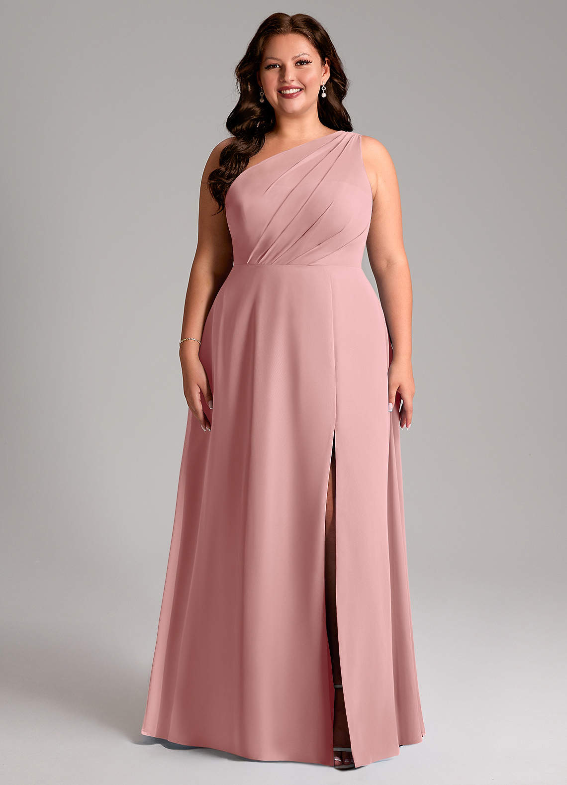 Azazie Phaedra Bridesmaid Dresses Dusty Rose A-Line One Shoulder Chiffon Dress image1