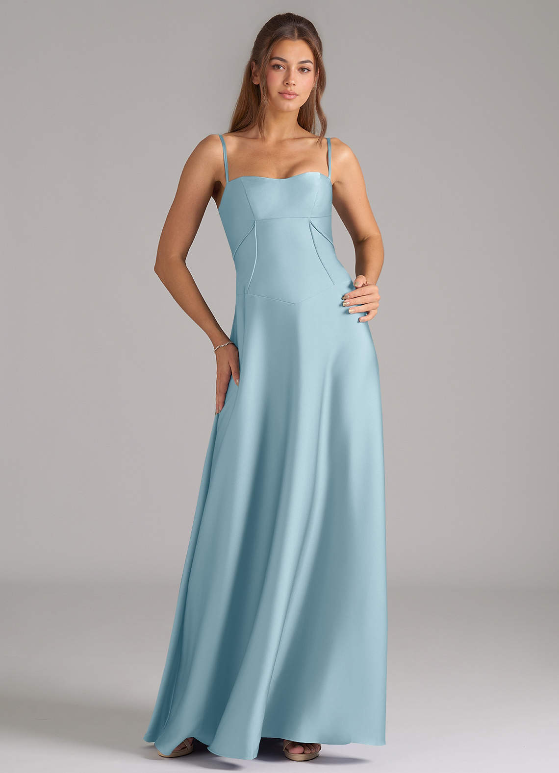 Azazie Valentine Bridesmaid Dresses Moody Blue A-Line Corset Stretch Satin Dress image1