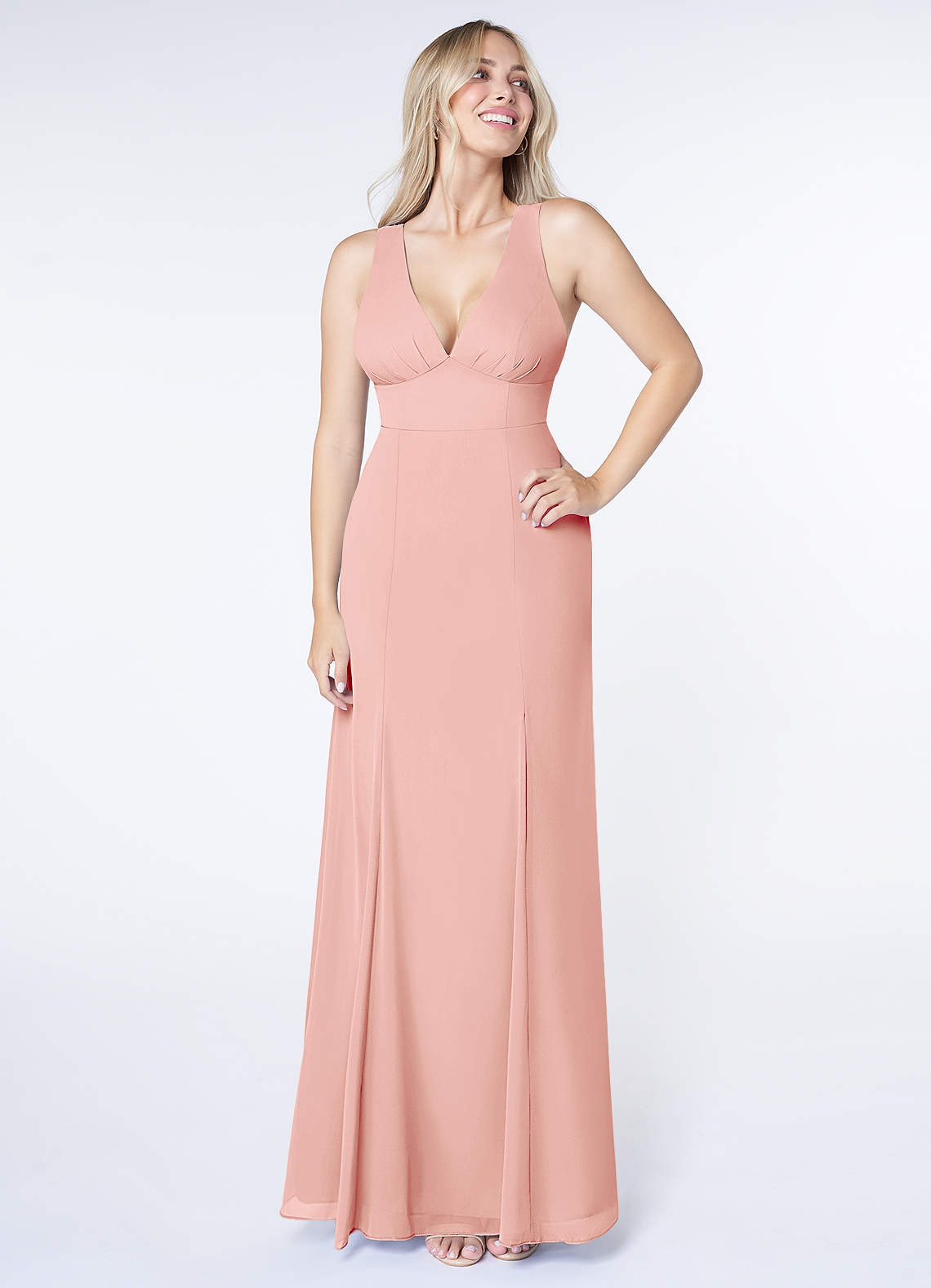 Azazie Christiana Bridesmaid Dresses Rosette A-Line V-Neck Pleated Chiffon Dress image1