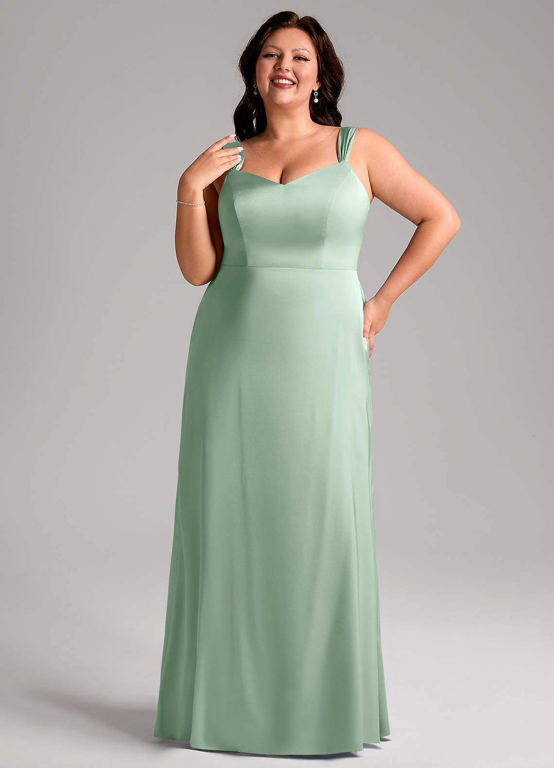 Azazie Denice Bridesmaid Dresses Agave Sheath Pleated Stretch Satin Dress image9