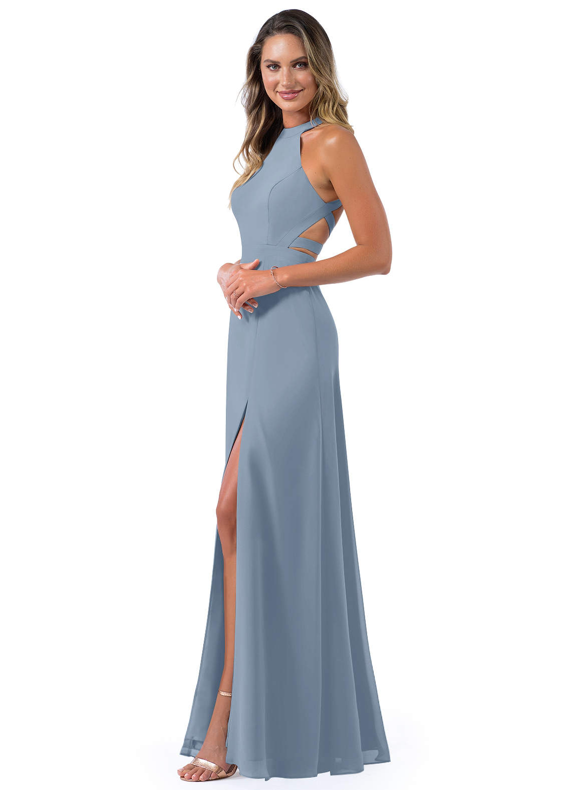 Azazie Clarice Bridesmaid Dresses A-Line Halter Chiffon Floor-Length Dress image1