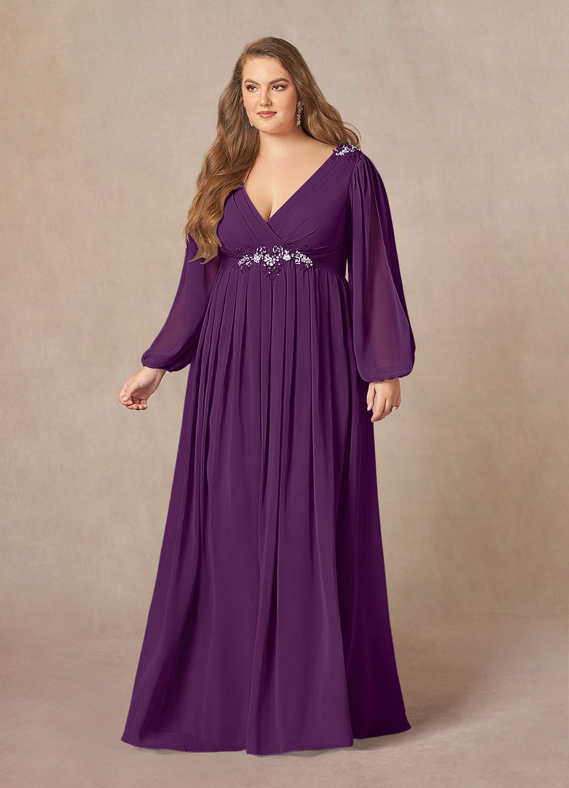 Azazie Gypsy Mother of the Bride Dresses Grape A-Line V-Neck Sequins Chiffon Dress image1